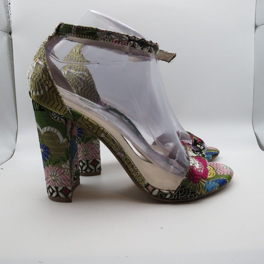 Womens Carrson Heel Embroidered Strappy Floral Asian Brocade‎ Baddie Size 8.5M